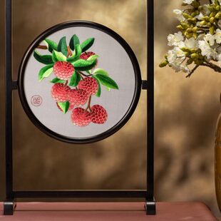 湘传礼湘绣纯手工双面绣紫光檀木精致提篮框礼品玄关摆件非遗文创