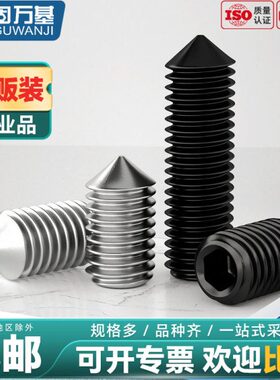 304不锈钢尖端紧定无头机米螺丝顶丝12.9级内六角紧定螺钉M2-M12