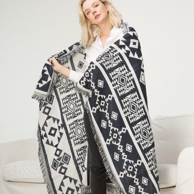 户外露营房车毯客厅棉毯床毯黑白装饰毯沙发毯沙发巾挂毯盖毯线毯