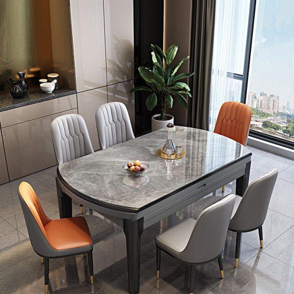 岩板餐桌椅组合现代轻奢简约家用小户型伸缩折叠吃饭桌子可变圆桌