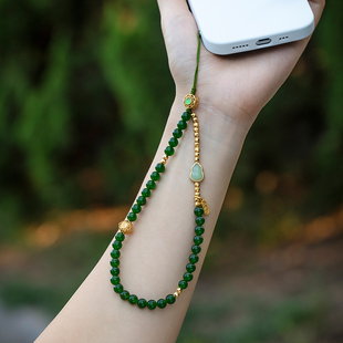 若释怀玉见福禄和田玉葫芦手机链挂件手腕挂绳绿色高级玉石精致女