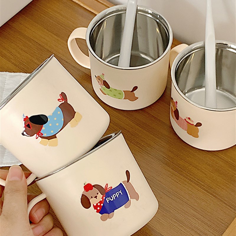 可爱腊肠狗漱口杯家用牙r刷杯子洗漱杯情侣学生宿舍不锈钢牙杯牙