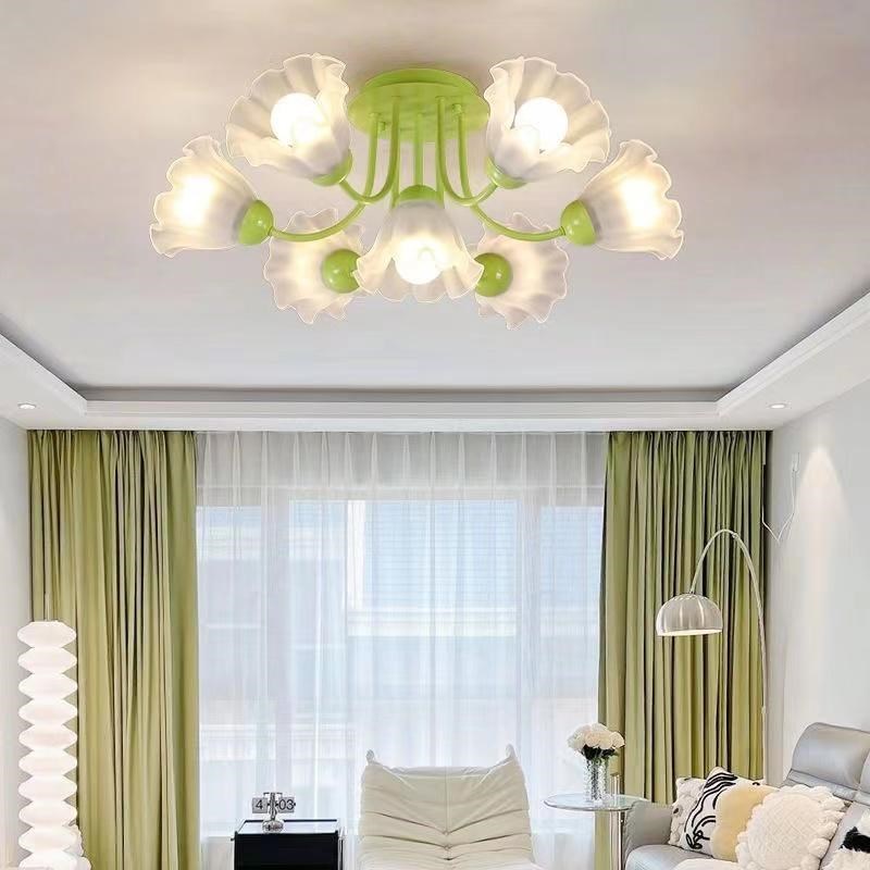 客厅吸顶灯奶油风网红p餐厅简约卧室灯轻奢灯具花朵吊灯卧室灯新