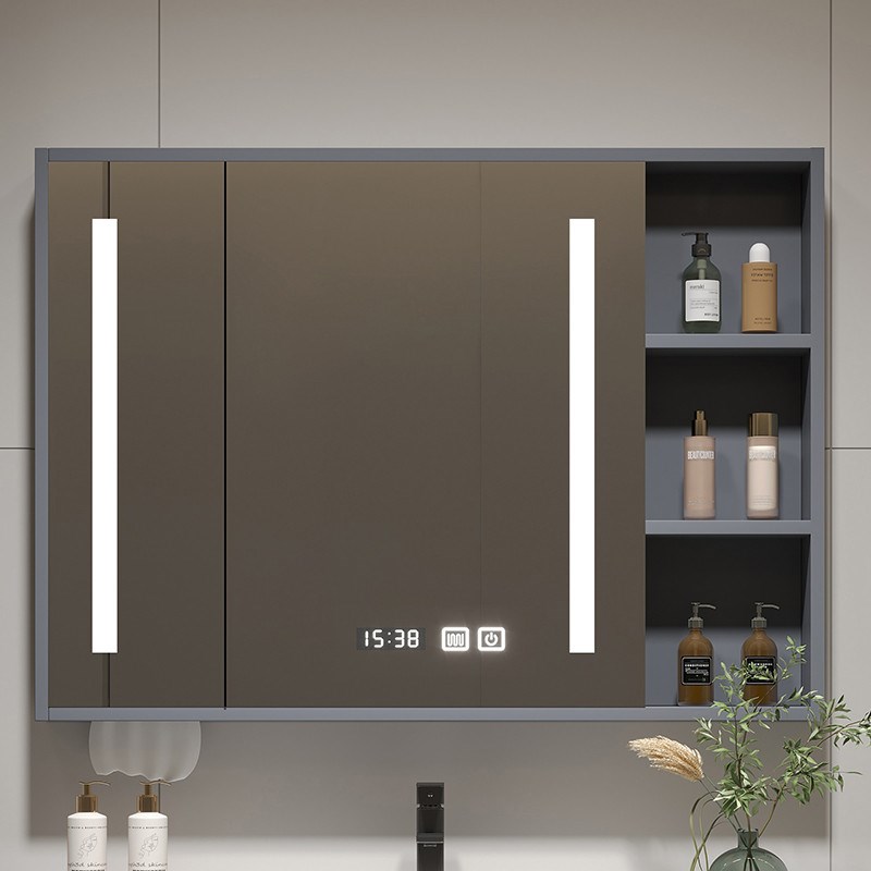 实木智能浴室镜柜挂墙p式卫生间储物镜箱洗手间镜子置物架带收纳