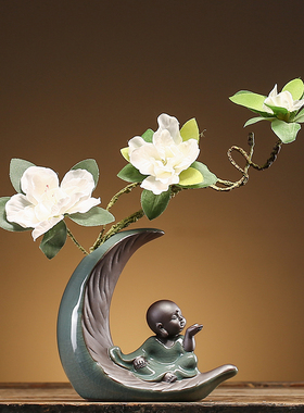 创意花瓶陶瓷家居书房书桌博古架装饰品工艺礼品摆饰禅意新中.式