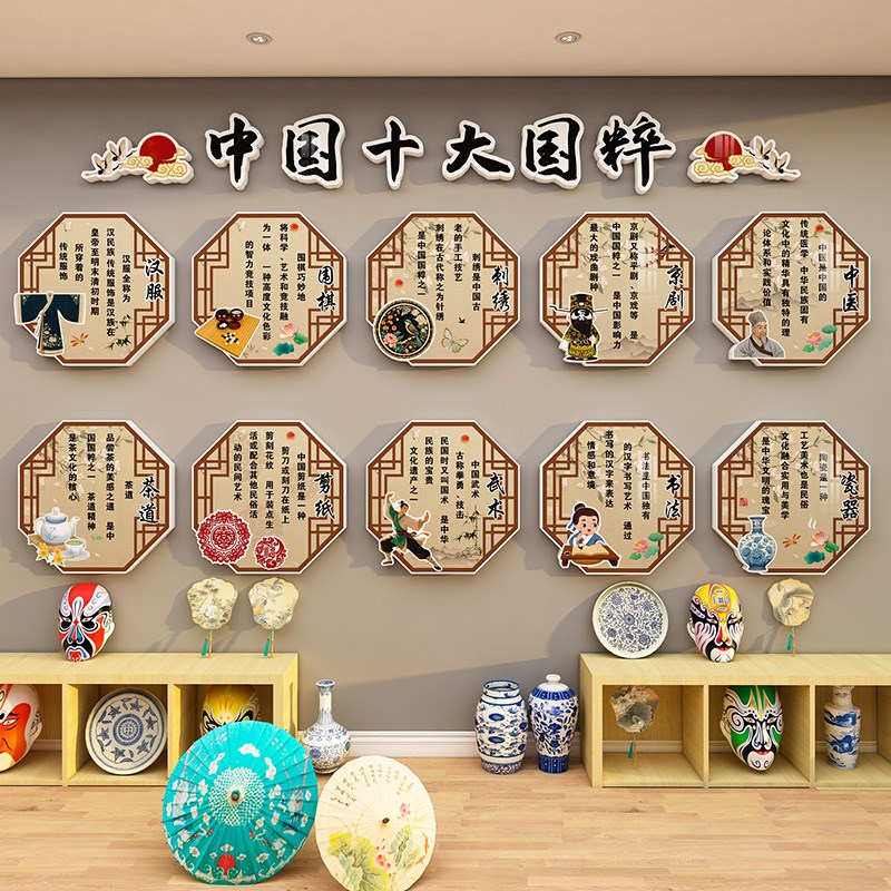 幼儿园中国十大国k粹传统文化墙面装饰非遗环创材料教室主题墙成
