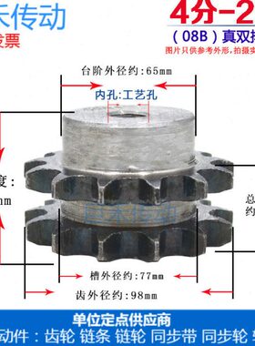08B真双排链轮 4分23齿双排链轮 适用4分链条 节距12.7mm