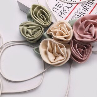 粉色手工花朵窗帘绑带装饰布艺绸缎绿色花束扎带绳窗饰小花穗束带