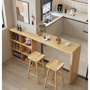 实木吧台桌客厅厨房垭口隔断小吧台桌家用高脚桌原木隔断柜一体