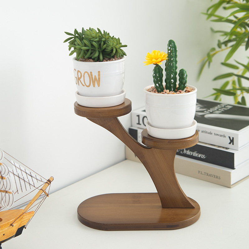 桌面多层小花架绿萝多肉飘窗台阳B台客厅办公桌上迷你花盆架子竹