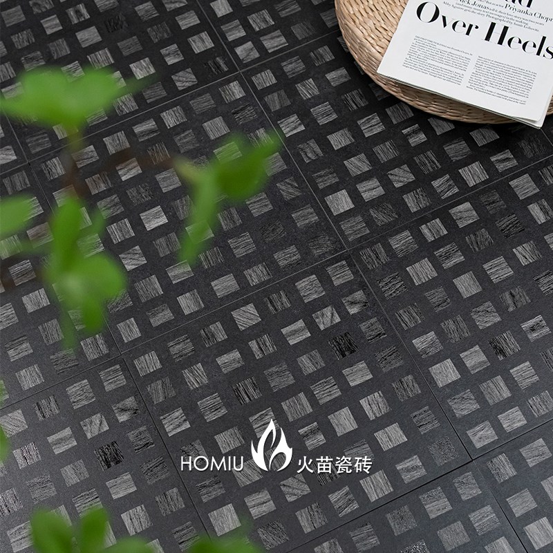 复古花砖暗黑f风木纹格客厅地砖阳台瓷砖民宿咖啡店300x 300防滑