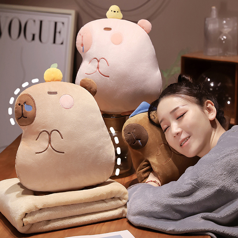 卡皮巴拉抱枕被子k两用午睡空调毯子二合一靠垫枕头多功能汽车盖