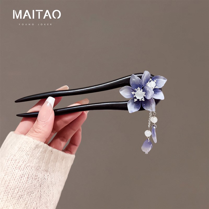 2025新款高档黑檀木Ut型发簪古典国风步摇簪子女礼物头花日常发簪