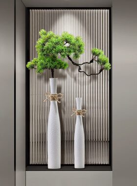 细长花瓶入户玄关电视柜壁龛摆件迎客松高级感客厅插花落地装饰品