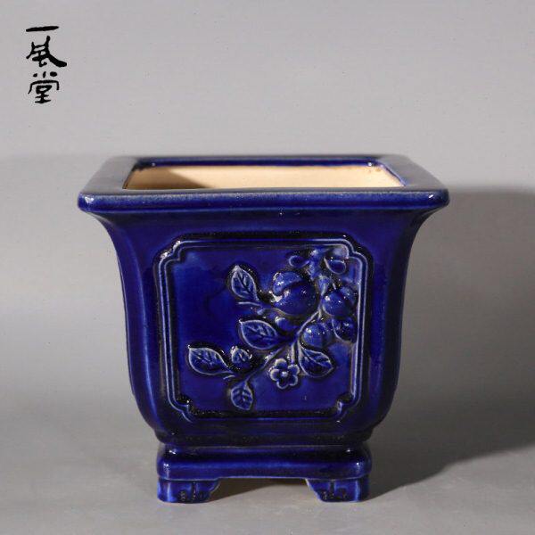 一风堂双面花双面字石湾花盆兰花盆高温烧制室内室外包邮纯陶中式