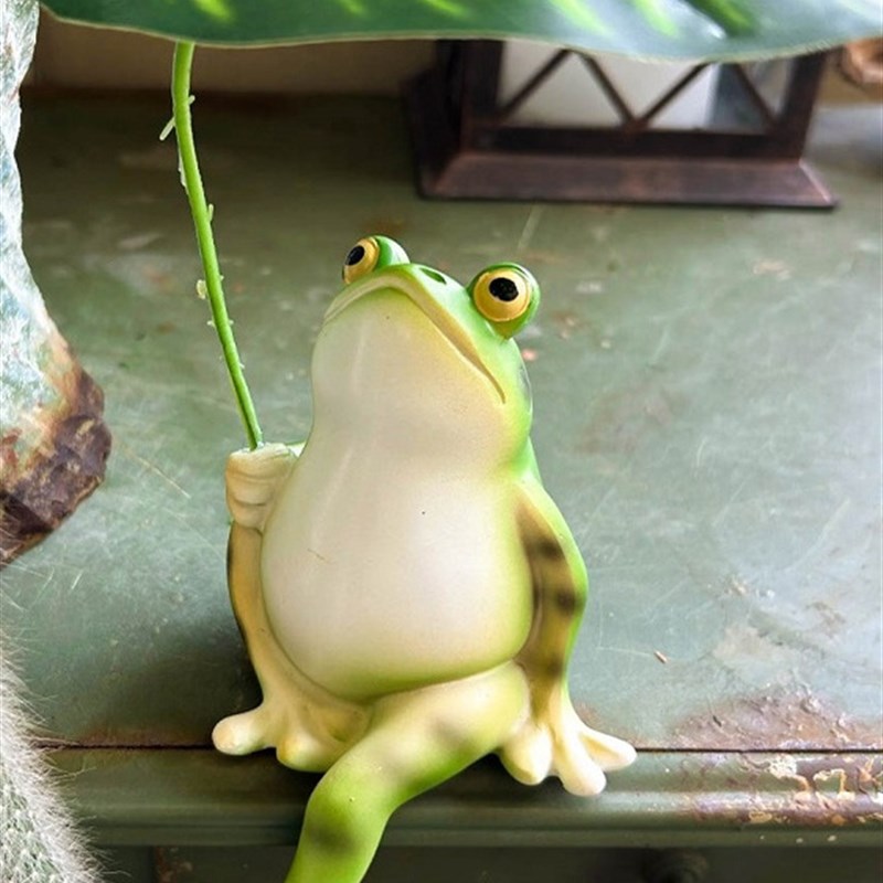 青蛙撑伞摆件户外花园庭院布置装饰阳台工艺品T桌面鱼缸造景摆件
