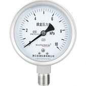 40KPa耐高温耐腐蚀微压表 YE100BF不锈钢膜盒压力表哑光