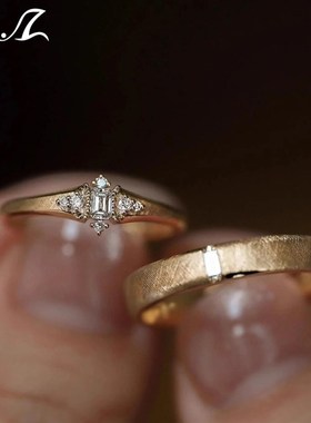 Z先生925银覆古拉丝款t培育钻情侣对戒求婚订婚时尚简约礼物戒指