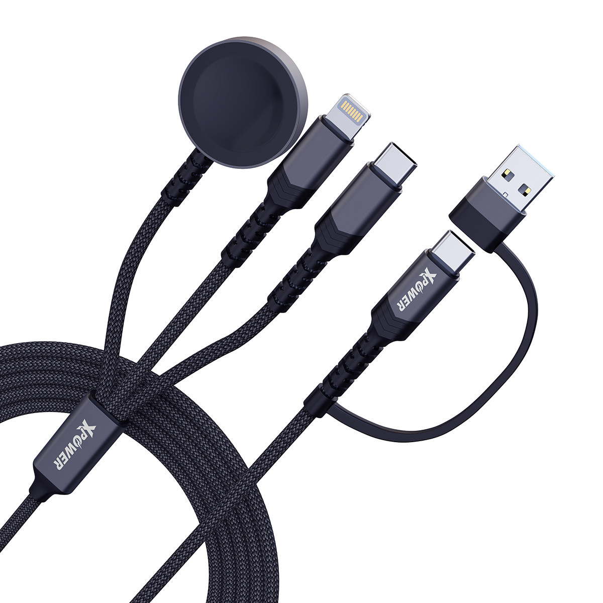XPower 3X2W 6合1 2出3 60W PD3.0 铝合金传输无线充电线
