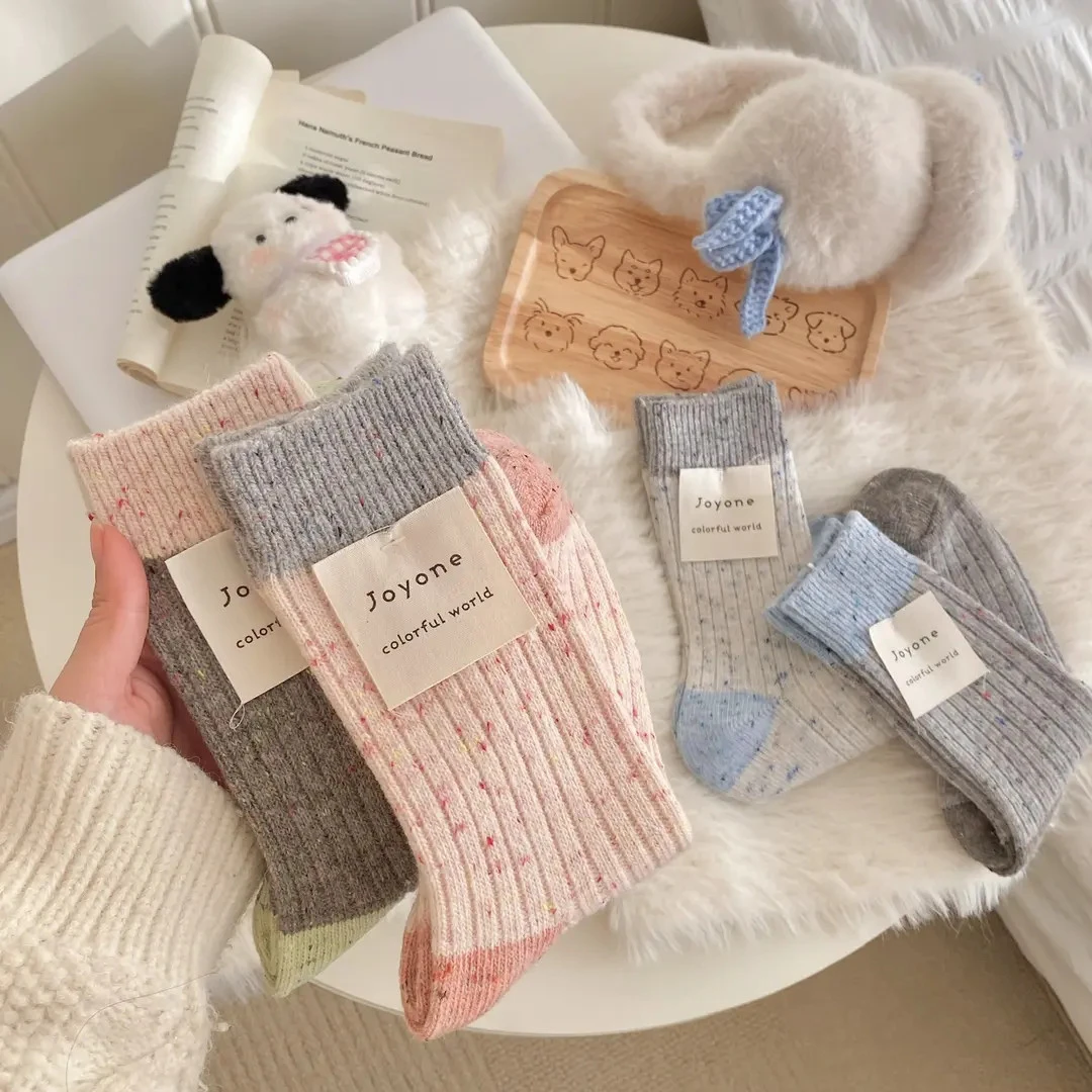 【下单立减50】羊毛加厚撞色情侣堆堆袜秋冬长筒点子纱蓝_F2