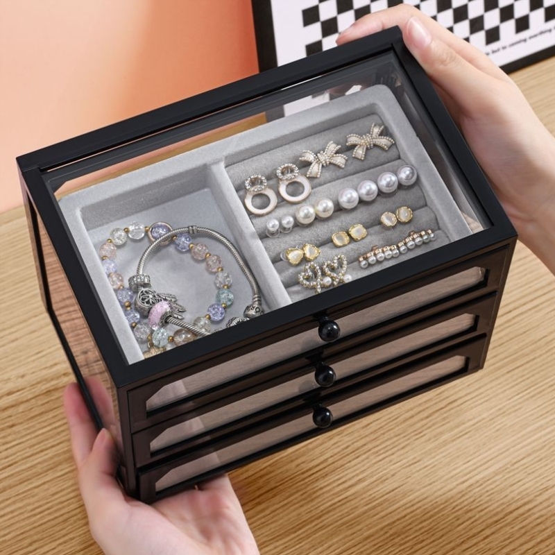 简约轻奢首饰收纳盒大容量首饰盒多层项链桌面耳饰手镯戒指饰品