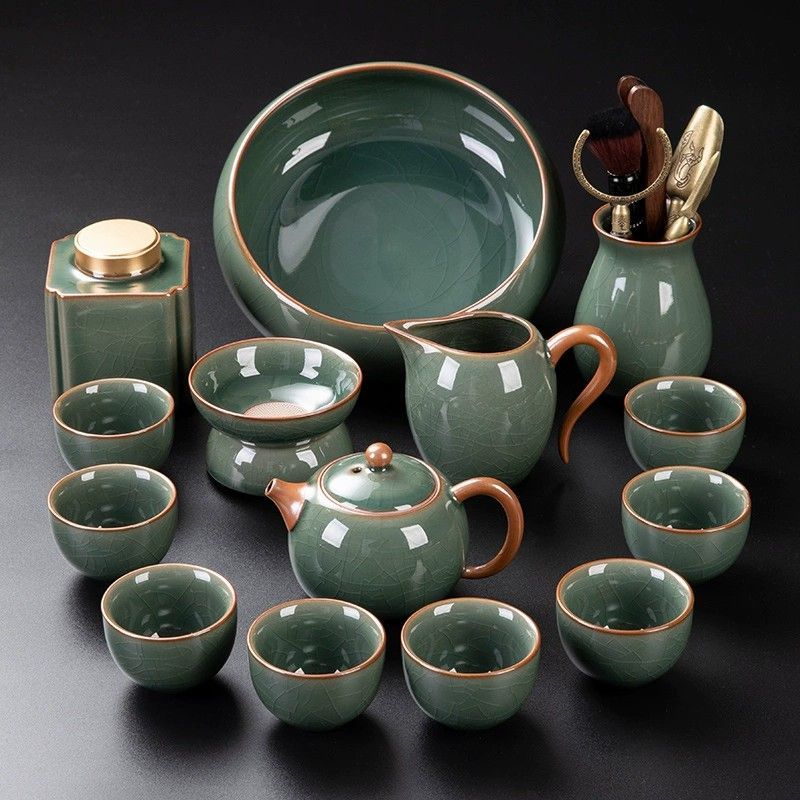 哥窑功夫茶具套装家用办公室泡茶器全套轻奢冰裂釉茶壶杯盘一整套