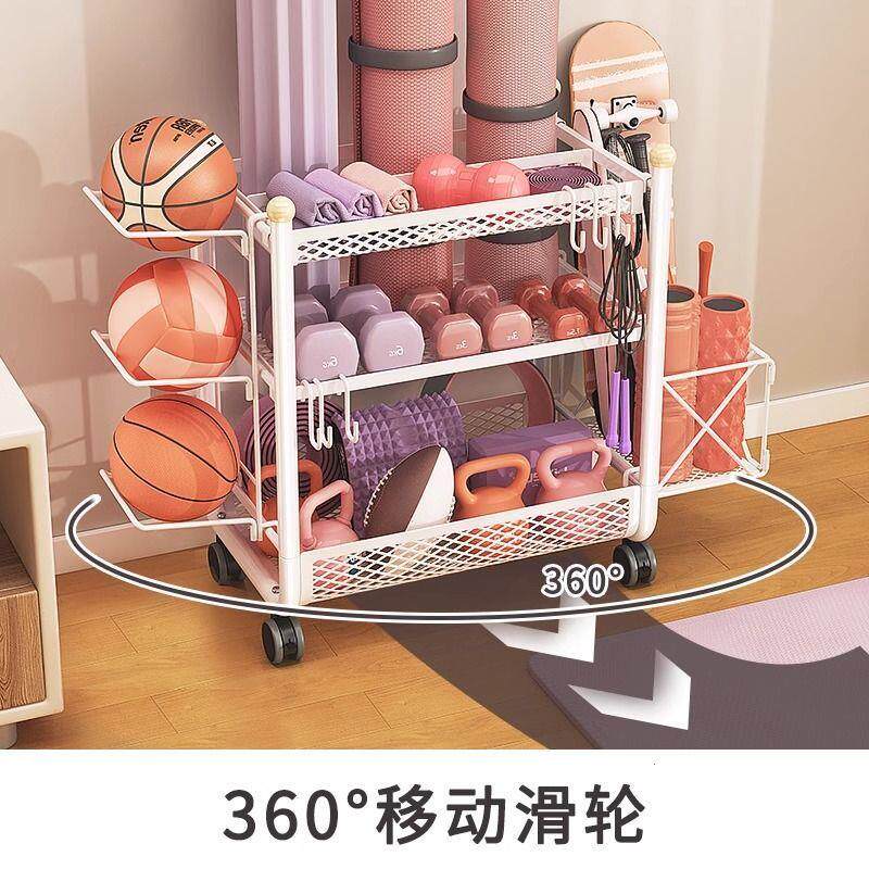 瑜伽垫带轮运动器材收纳架室内收纳筐落地健身体育用品家用置物架