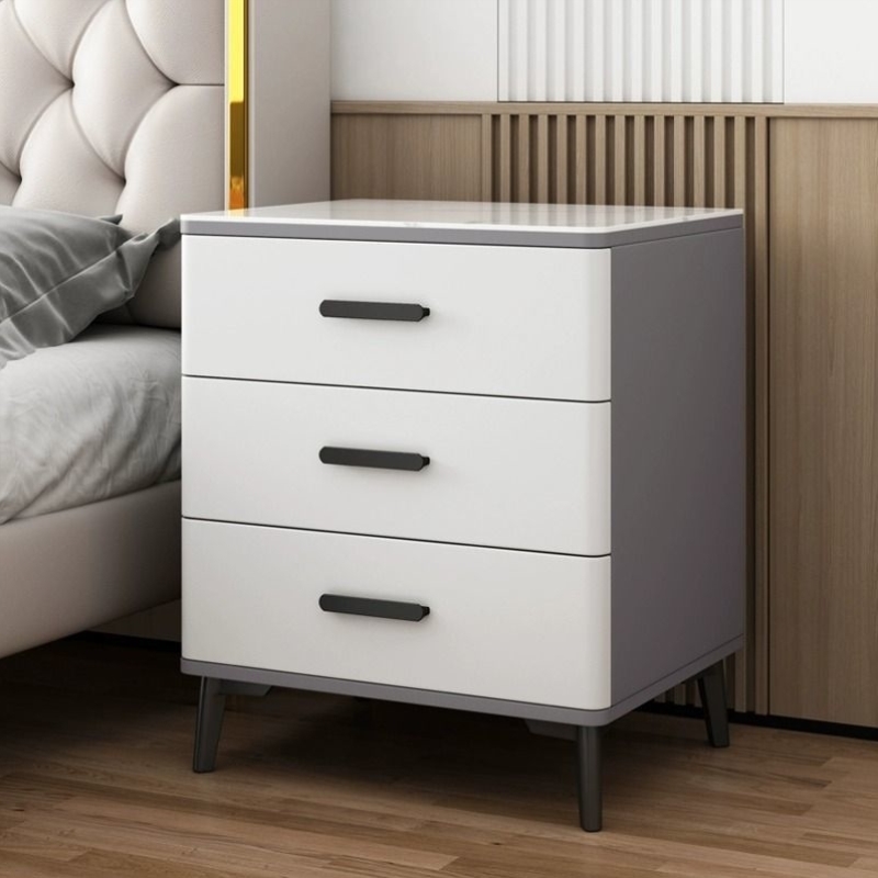 实木烤漆床头柜现代简约轻奢高级感岩板床边可加轮子整装收纳三抽