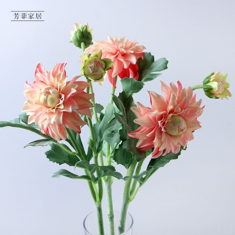 大丽花手感保湿仿真花红色绢花假花家居客厅桌面电视柜装饰品摆件