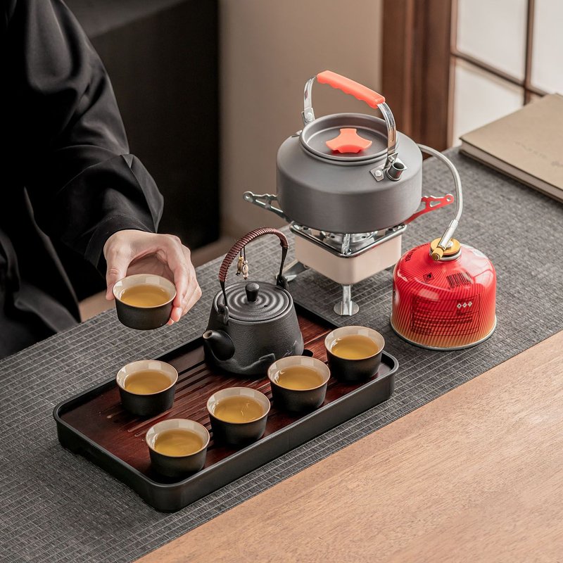 旅行茶具黑陶提梁壶六杯茶盘户外套装含包煮茶器卡式炉便携茶具套