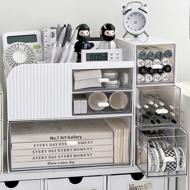 桌面分格收纳盒宿舍文具化妆品收纳盒抽屉式透明整理盒办公室置物