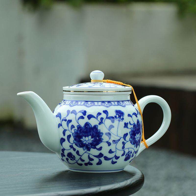 青花陶瓷茶壶带过滤网内