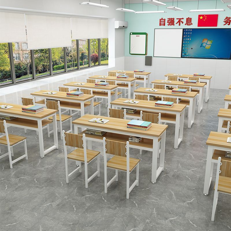 学校课桌椅校外中小学生辅导班培训班员工培训会议室长条双层桌子