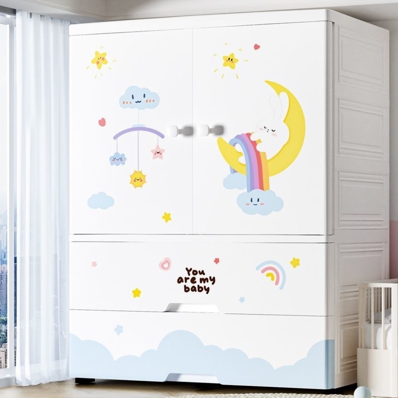 巨无霸88cm卡通双开门儿童衣柜收纳柜简易家用抽屉式储物柜整理箱