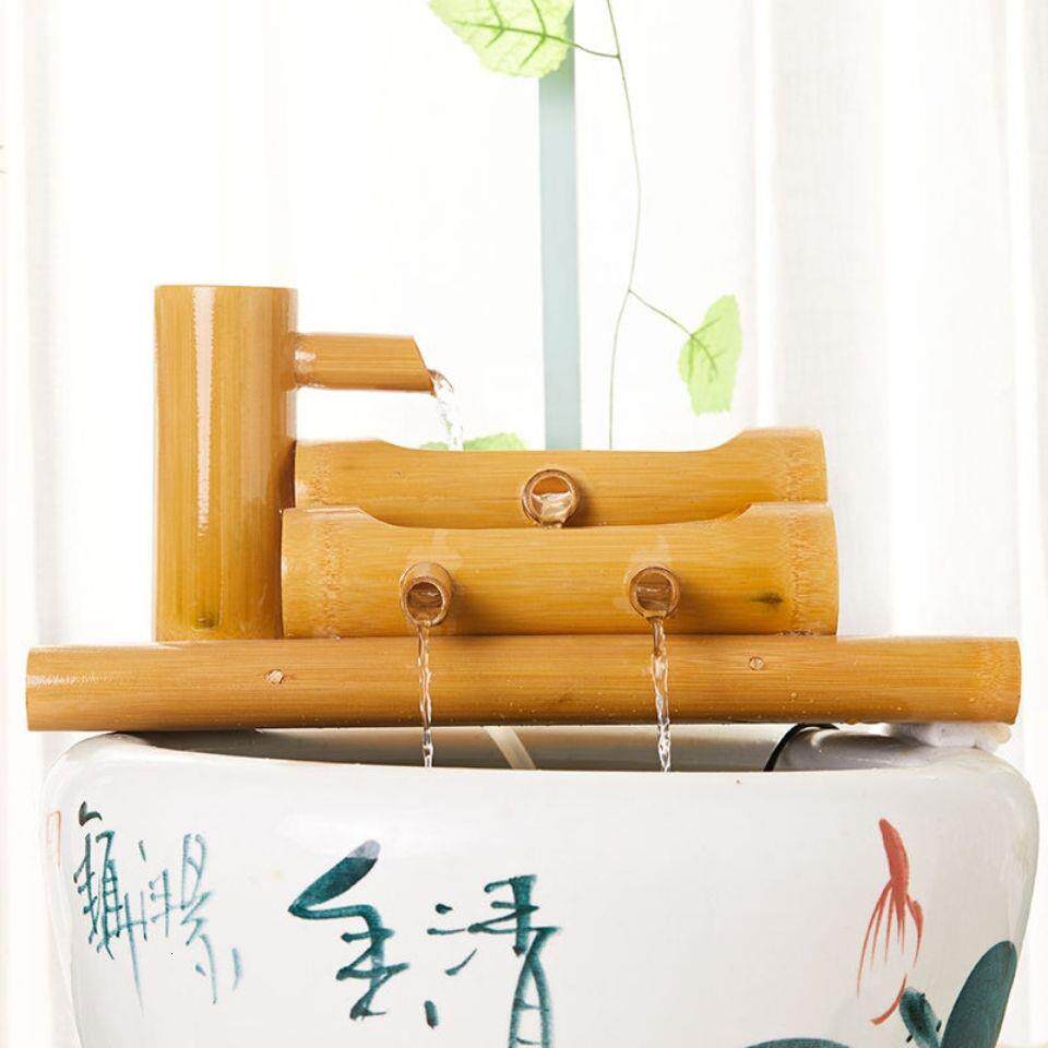 竹子流水器循环鱼缸石槽