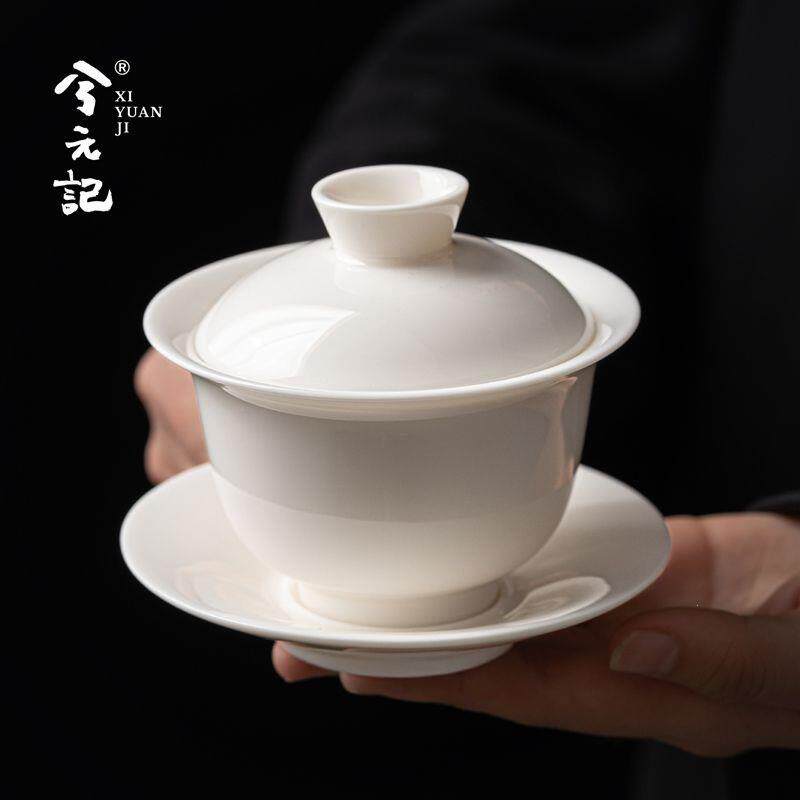 羊脂玉瓷盖碗茶杯德化白