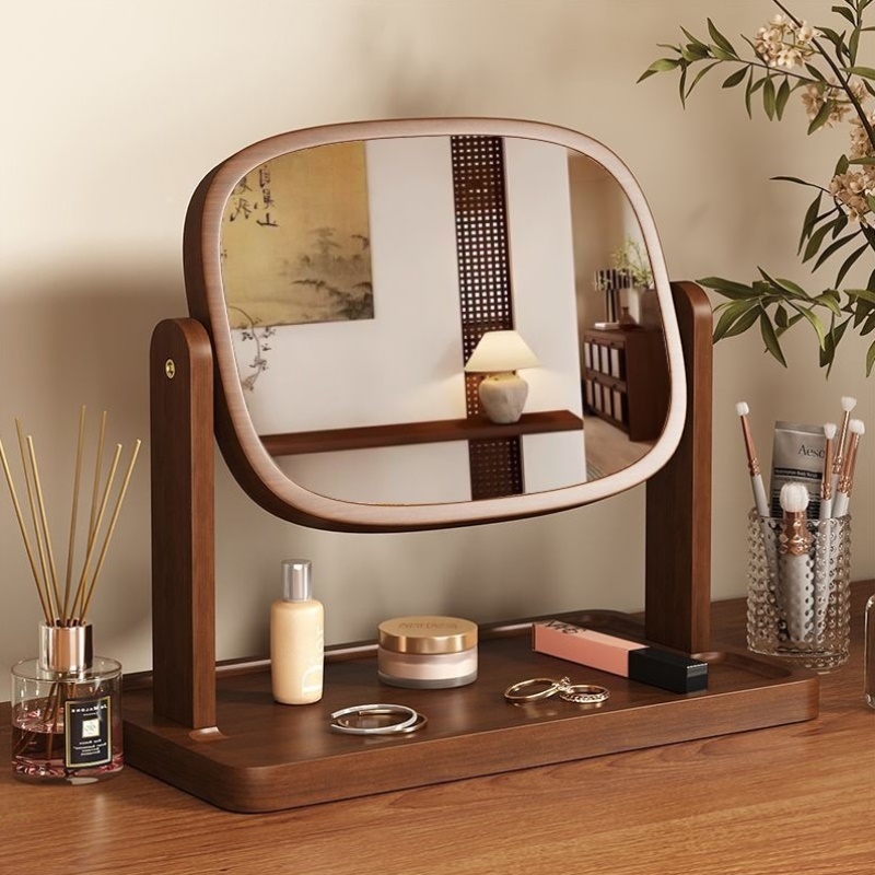 梳妆镜女生高级旋转镜梳妆卧室木质精致置物实化妆台子妆台首饰美