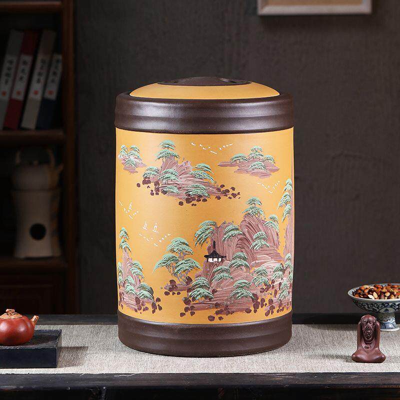 紫砂茶叶罐密封罐大号茶罐普洱茶罐存储茶罐紫砂缸家用茶叶桶手工