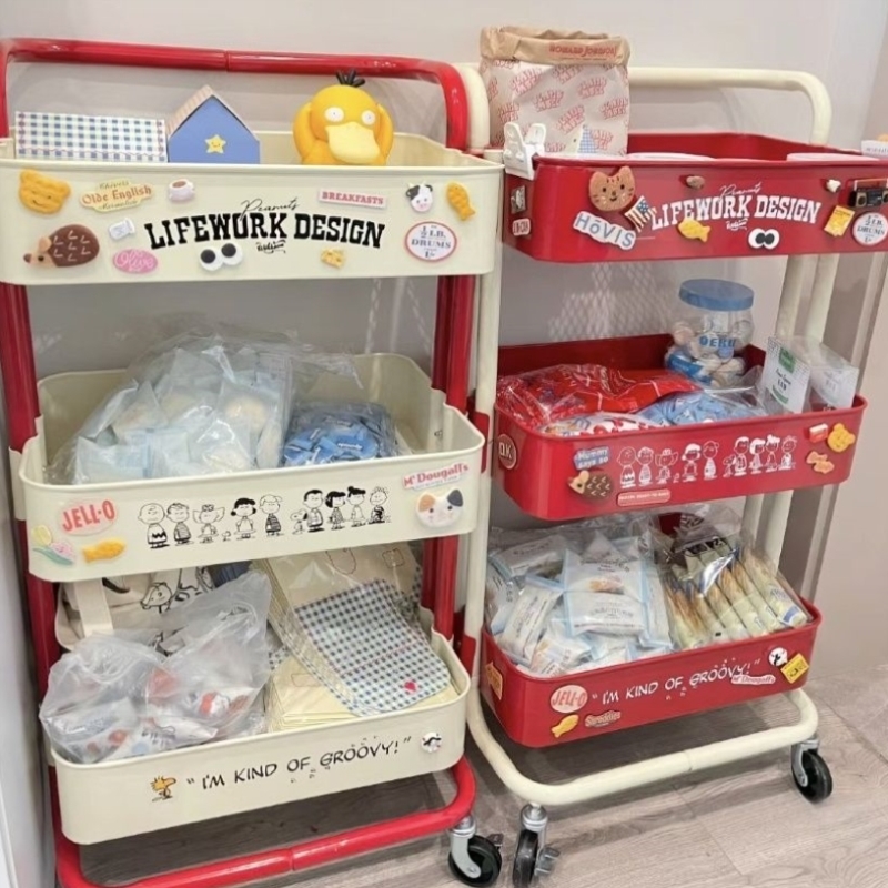 原田手推车小推车多层置物架卧室化妆品史努比收纳储物架移动零食