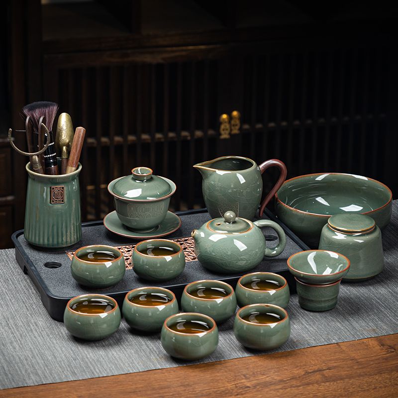 2025新款汝窑茶具开片家用轻奢冰裂泡茶壶茶杯茶盘整套高档套装