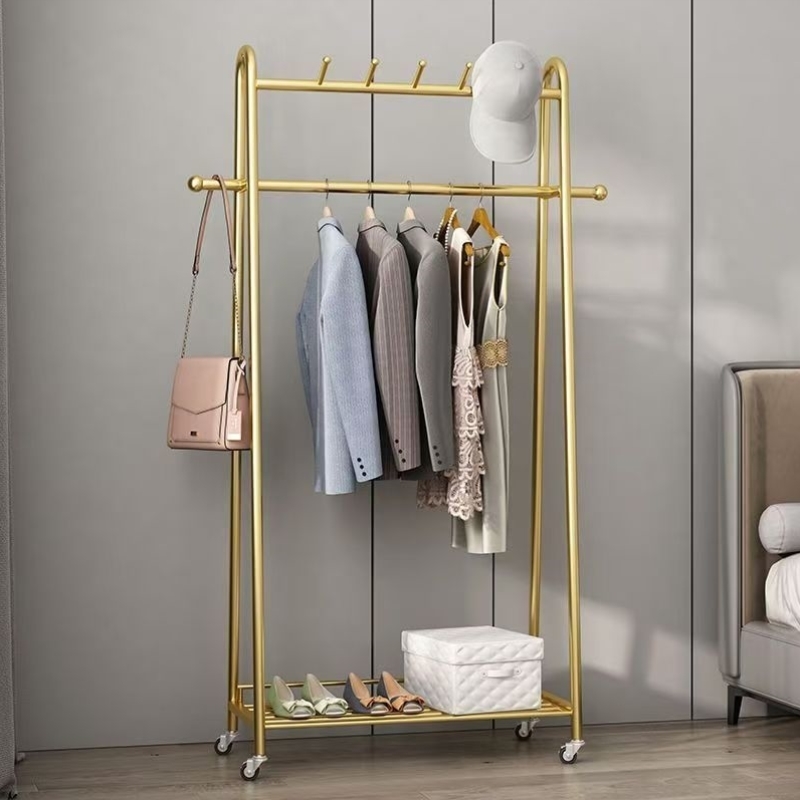 可移动带轮衣架落地立式网红卧室家用挂衣架多功能客厅杆式衣帽架