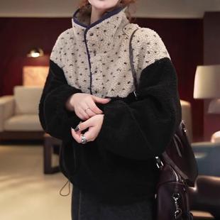 上衣 慵懒风立领波点摇粒绒保暖套头卫衣秋冬新款 已出货 韩系时尚