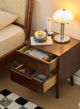 全实木床头柜橡木原木胡ZEH桃色用简卧室床边柜子代抽屉柜北欧现