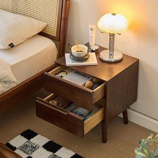 全实木床头柜橡木原木胡ZEH桃色用简卧室床边柜子代抽屉柜北欧现