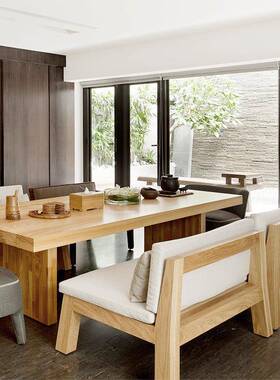 桌北欧现代铁小艺实木餐家用户TJ-39087型多长方形人吃饭桌子原木