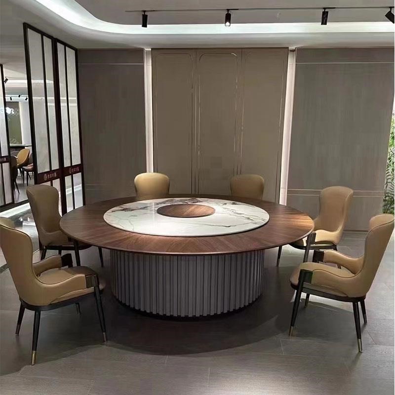 酒店电动餐桌大圆桌15人20人饭店饭厅包厢岩板大理石转X盘自动2米