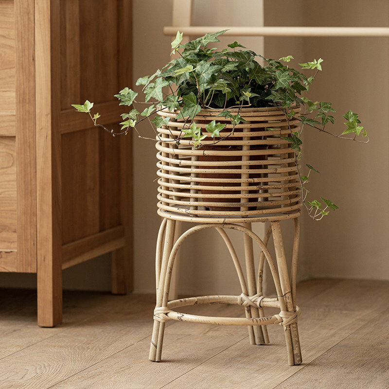 北欧风藤编花架客l厅植物竹编吊兰绿萝花盆架室内阳台花架子落地