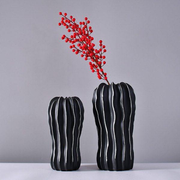 黑色白条纹陶瓷花插欧式创意现简约装饰柜书柜桌面插花摆件,家居饰品,摆件,淘宝优惠券,粉丝福利购,淘宝优惠卷