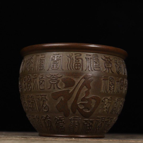 纯铜复古包浆百福缸古玩收藏装饰工艺品铜器招财缸福字缸礼品摆件