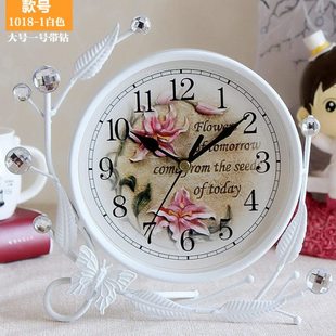 田园欧式铁艺静音时钟 客厅卧室台钟座钟装饰钟表摆件创意钟 包邮